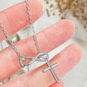 Silver Toned Metal Cross Infinity Necklace Women's Jewelry